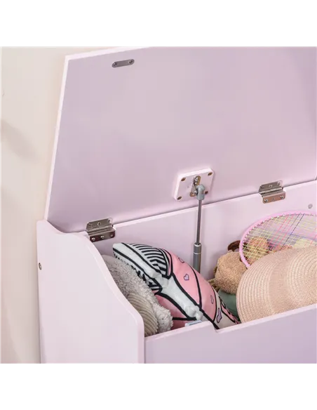 HOMCOM Wooden Kids Toy Box Children Storage Organizer Chest Safety Hinge Playroom Furniture Pink