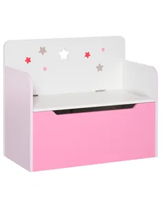 HOMCOM Kids Wooden Toy Box Children Storage Chest Bench Organiser Safety Hinge Bedroom Playroom Furniture Pink