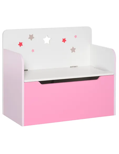 HOMCOM Kids Wooden Toy Box Children Storage Chest Bench Organiser Safety Hinge Bedroom Playroom Furniture Pink