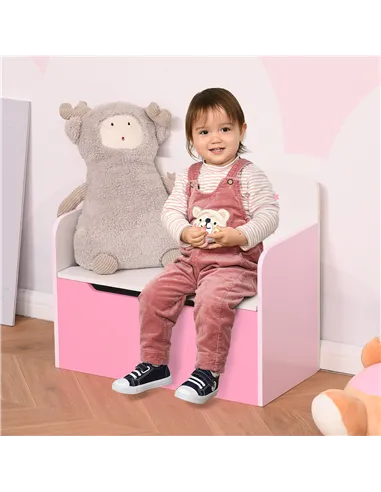 HOMCOM Kids Wooden Toy Box Children Storage Chest Bench Organiser Safety Hinge Bedroom Playroom Furniture Pink
