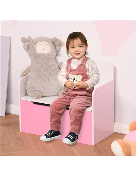 HOMCOM Kids Wooden Toy Box Children Storage Chest Bench Organiser Safety Hinge Bedroom Playroom Furniture Pink