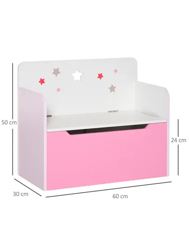HOMCOM Kids Wooden Toy Box Children Storage Chest Bench Organiser Safety Hinge Bedroom Playroom Furniture Pink