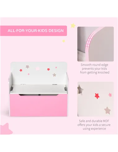 HOMCOM Kids Wooden Toy Box Children Storage Chest Bench Organiser Safety Hinge Bedroom Playroom Furniture Pink