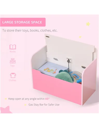HOMCOM Kids Wooden Toy Box Children Storage Chest Bench Organiser Safety Hinge Bedroom Playroom Furniture Pink