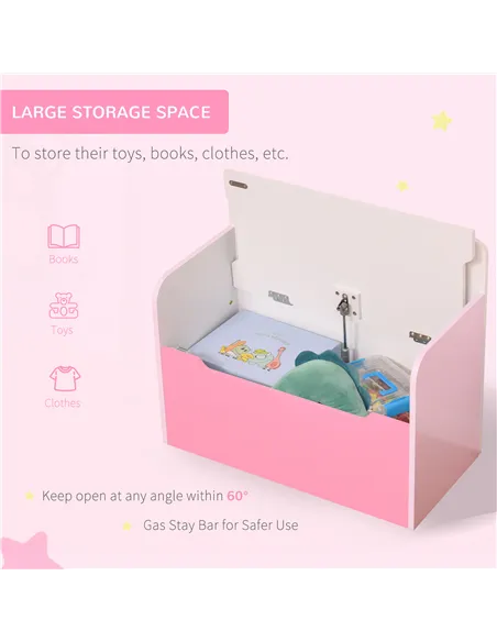 HOMCOM Kids Wooden Toy Box Children Storage Chest Bench Organiser Safety Hinge Bedroom Playroom Furniture Pink