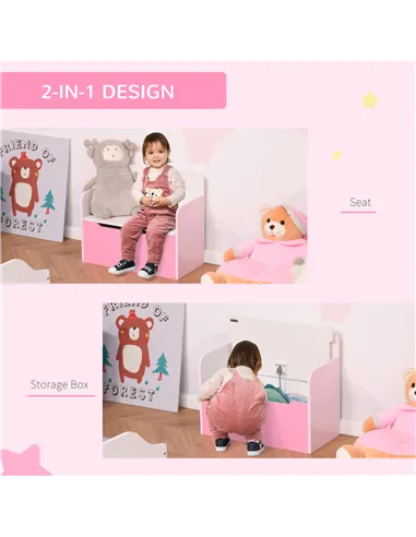 HOMCOM Kids Wooden Toy Box Children Storage Chest Bench Organiser Safety Hinge Bedroom Playroom Furniture Pink