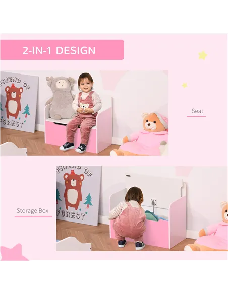 HOMCOM Kids Wooden Toy Box Children Storage Chest Bench Organiser Safety Hinge Bedroom Playroom Furniture Pink