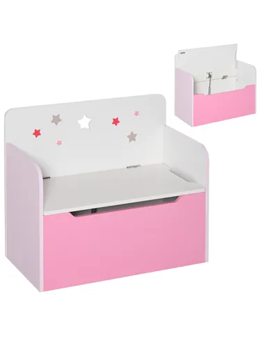 HOMCOM Kids Wooden Toy Box Children Storage Chest Bench Organiser Safety Hinge Bedroom Playroom Furniture Pink