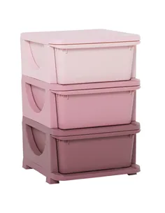 HOMCOM Kids Storage Units with 3 Drawers 3 Tier Chest Vertical Dresser Tower Toy Organiser for Nursery Playroom Kindergarten Pin