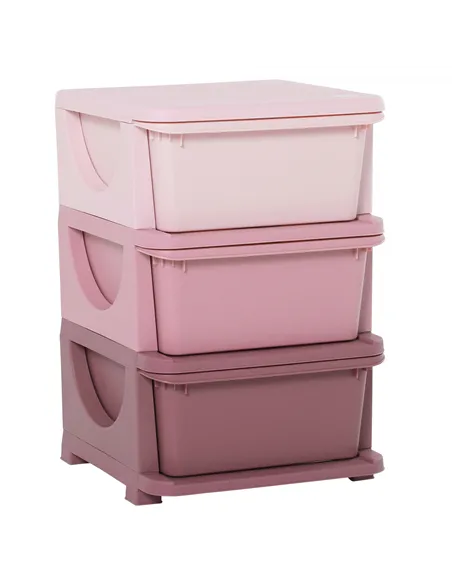 HOMCOM Kids Storage Units with 3 Drawers 3 Tier Chest Vertical Dresser Tower Toy Organiser for Nursery Playroom Kindergarten Pin