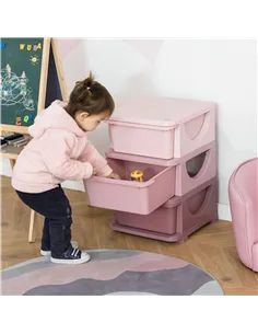HOMCOM Kids Storage Units with 3 Drawers 3 Tier Chest Vertical Dresser Tower Toy Organiser for Nursery Playroom Kindergarten Pin 2