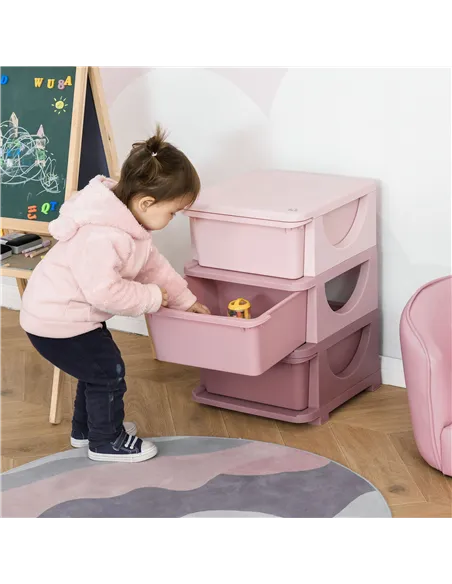 HOMCOM Kids Storage Units with 3 Drawers 3 Tier Chest Vertical Dresser Tower Toy Organiser for Nursery Playroom Kindergarten Pin