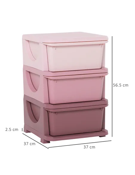 HOMCOM Kids Storage Units with 3 Drawers 3 Tier Chest Vertical Dresser Tower Toy Organiser for Nursery Playroom Kindergarten Pin