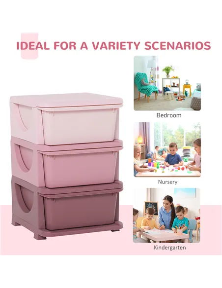 HOMCOM Kids Storage Units with 3 Drawers 3 Tier Chest Vertical Dresser Tower Toy Organiser for Nursery Playroom Kindergarten Pin