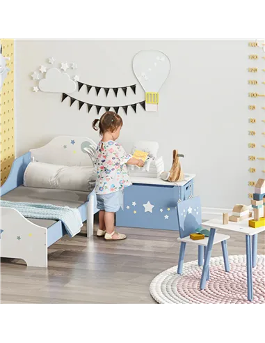 HOMCOM Kids Wooden Toy Box Children Storage Chest Organiser Side Handle Safety Hinge Play Room Furniture Blue