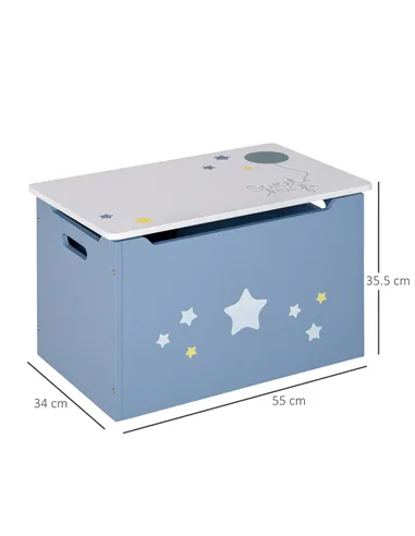 HOMCOM Kids Wooden Toy Box Children Storage Chest Organiser Side Handle Safety Hinge Play Room Furniture Blue