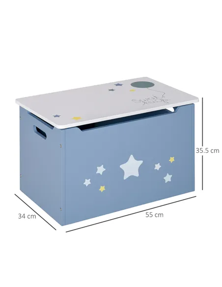 HOMCOM Kids Wooden Toy Box Children Storage Chest Organiser Side Handle Safety Hinge Play Room Furniture Blue