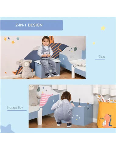 HOMCOM Kids Wooden Toy Box Children Storage Chest Organiser Side Handle Safety Hinge Play Room Furniture Blue