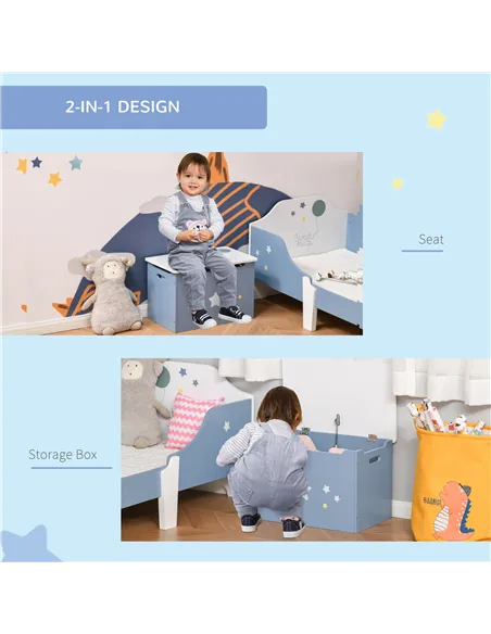 HOMCOM Kids Wooden Toy Box Children Storage Chest Organiser Side Handle Safety Hinge Play Room Furniture Blue