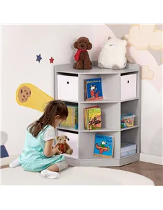 HOMCOM Kids Bookcase, 3 Tier Toy Organiser Storage Unit BookShelf with 3 Non-woven Fabric Drawers, Anti-tip Device, for Bedroom, 2
