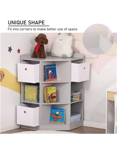 HOMCOM Kids Bookcase, 3 Tier Toy Organiser Storage Unit BookShelf with 3 Non-woven Fabric Drawers, Anti-tip Device, for Bedroom,