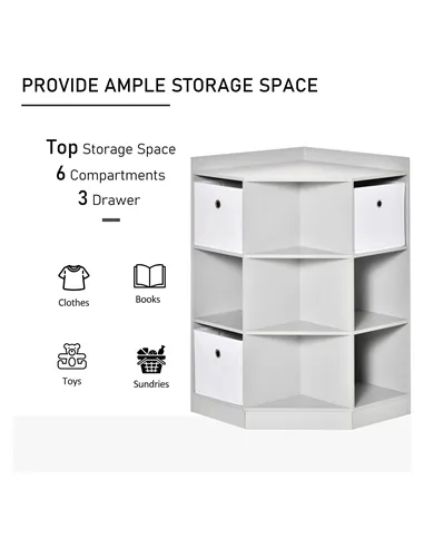 HOMCOM Kids Bookcase, 3 Tier Toy Organiser Storage Unit BookShelf with 3 Non-woven Fabric Drawers, Anti-tip Device, for Bedroom,