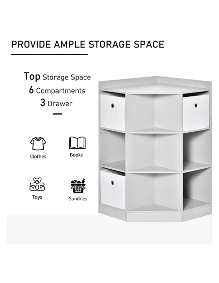 HOMCOM Kids Bookcase, 3 Tier Toy Organiser Storage Unit BookShelf with 3 Non-woven Fabric Drawers, Anti-tip Device, for Bedroom,