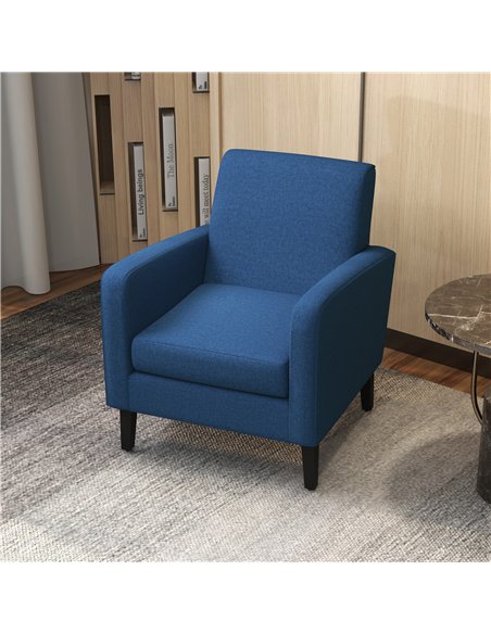 HOMCOM 2 Pieces Modern Armchairs with Rubber Wood Legs, Upholstered Accent Chairs, Single Sofa for Living Room, Bedroom, Blue