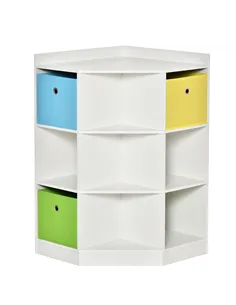 HOMCOM 3 Tier Kids Bookcase Toy Organiser Storage w/ 3 Fabric Drawers, White