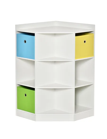 HOMCOM 3 Tier Kids Bookcase Toy Organiser Storage w/ 3 Fabric Drawers, White