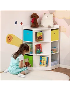 HOMCOM 3 Tier Kids Bookcase Toy Organiser Storage w/ 3 Fabric Drawers, White 2