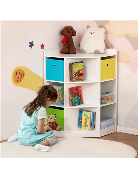 HOMCOM 3 Tier Kids Bookcase Toy Organiser Storage w/ 3 Fabric Drawers, White
