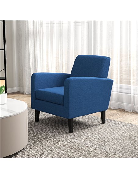 HOMCOM 2 Pieces Modern Armchairs with Rubber Wood Legs, Upholstered Accent Chairs, Single Sofa for Living Room, Bedroom, Blue