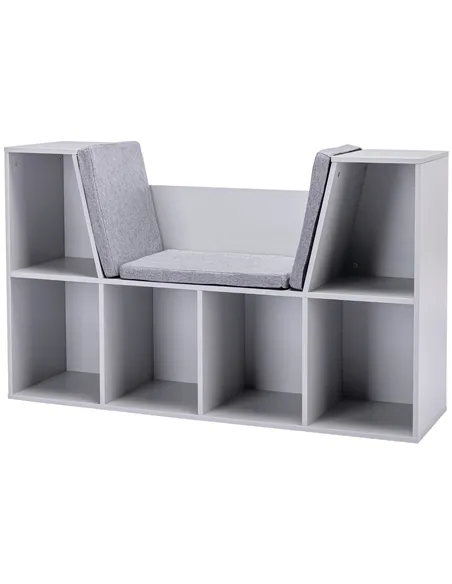 HOMCOM Kids Bookcase Shelf Storage Cabinet Unit, Living Room Sideboard w/ Six Compartments for Toys, Books - Grey