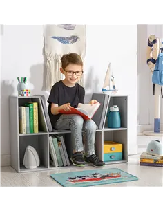 HOMCOM Kids Bookcase Shelf Storage Cabinet Unit, Living Room Sideboard w/ Six Compartments for Toys, Books - Grey 2