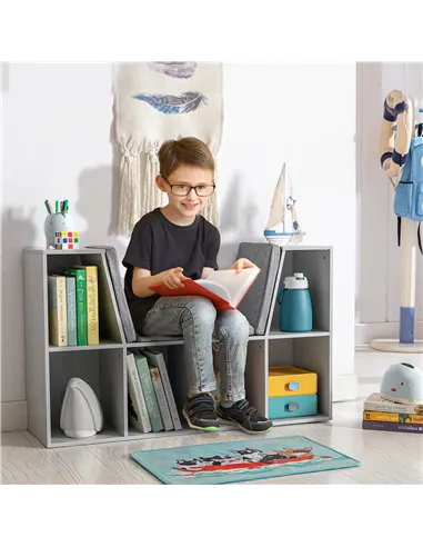 HOMCOM Kids Bookcase Shelf Storage Cabinet Unit, Living Room Sideboard w/ Six Compartments for Toys, Books - Grey