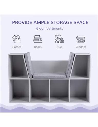 HOMCOM Kids Bookcase Shelf Storage Cabinet Unit, Living Room Sideboard w/ Six Compartments for Toys, Books - Grey