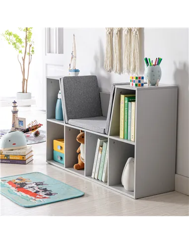 HOMCOM Kids Bookcase Shelf Storage Cabinet Unit, Living Room Sideboard w/ Six Compartments for Toys, Books - Grey