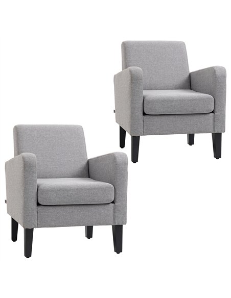 HOMCOM 2 Pieces Modern Armchairs with Rubber Wood Legs, Upholstered Accent Chairs, Single Sofa for Living Room, Bedroom, Light G