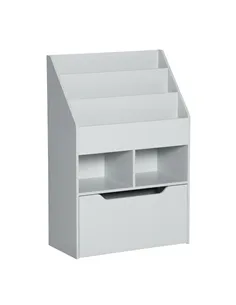 HOMCOM Kids Bookshelf, Toy Organiser, with Storage Drawer, Wheels - Grey