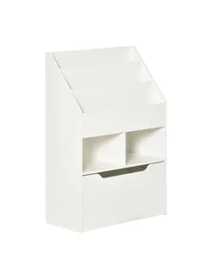 HOMCOM Kids Bookshelf, Toy Organiser, with Storage Drawer, Wheels - White
