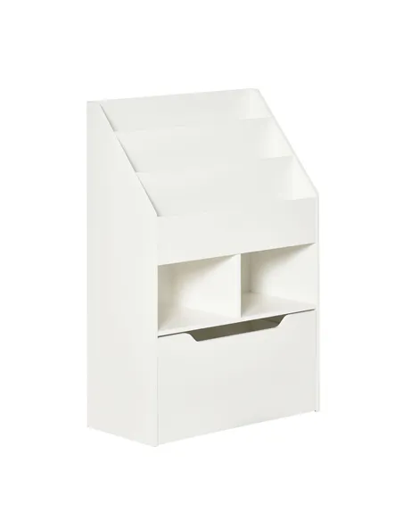 HOMCOM Kids Bookshelf, Toy Organiser, with Storage Drawer, Wheels - White