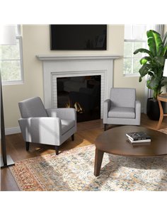 HOMCOM 2 Pieces Modern Armchairs with Rubber Wood Legs, Upholstered Accent Chairs, Single Sofa for Living Room, Bedroom, Light G 2
