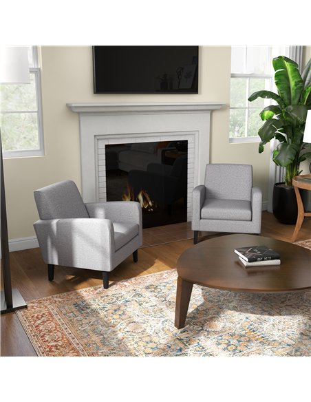 HOMCOM 2 Pieces Modern Armchairs with Rubber Wood Legs, Upholstered Accent Chairs, Single Sofa for Living Room, Bedroom, Light G