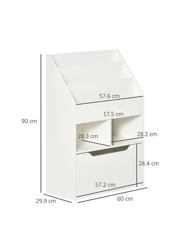 HOMCOM Kids Bookshelf, Toy Organiser, with Storage Drawer, Wheels - White