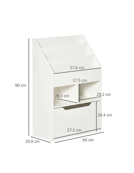 HOMCOM Kids Bookshelf, Toy Organiser, with Storage Drawer, Wheels - White