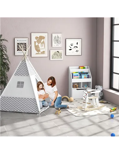 HOMCOM Kids Bookshelf, Toy Organiser, with Storage Drawer, Wheels - White