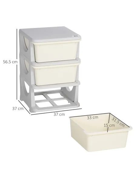 HOMCOM Three-Tier Kids Storage Boxes, with Three Drawers - White