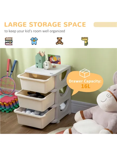 HOMCOM Three-Tier Kids Storage Boxes, with Three Drawers - White