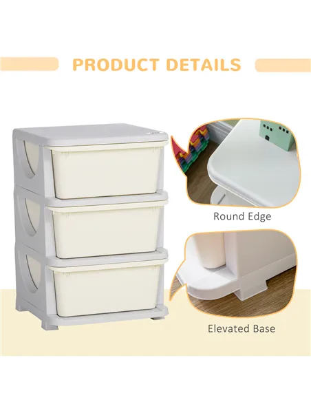 HOMCOM Three-Tier Kids Storage Boxes, with Three Drawers - White